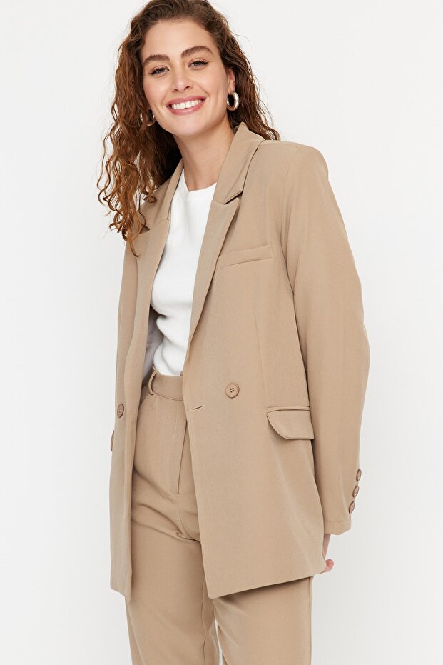 Vizon Blazer Ceket-Pantolon Dokuma Alt-Üst Takım TCTAW23US00132 - 7