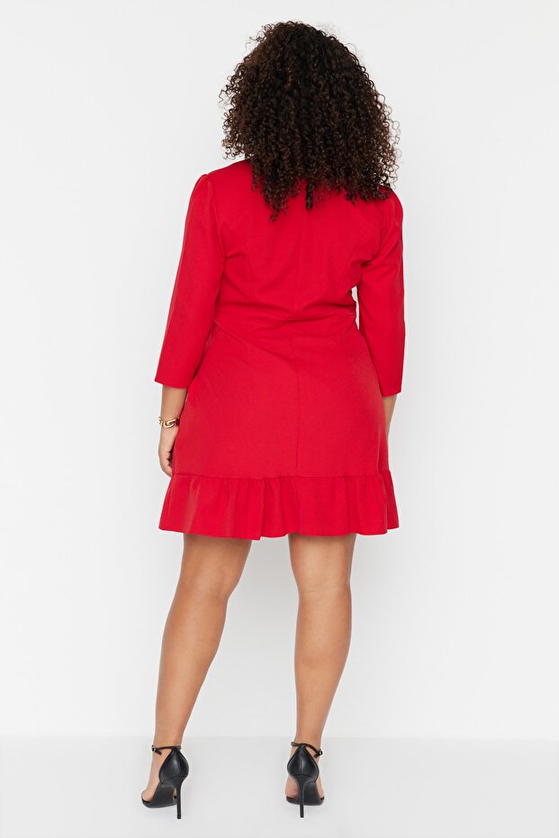 New Year Red Plus Size Unlined Three Quarter Sleeve Mini/Short Length Woven Jacket Dress Tbbaw23Ah00042 - 5