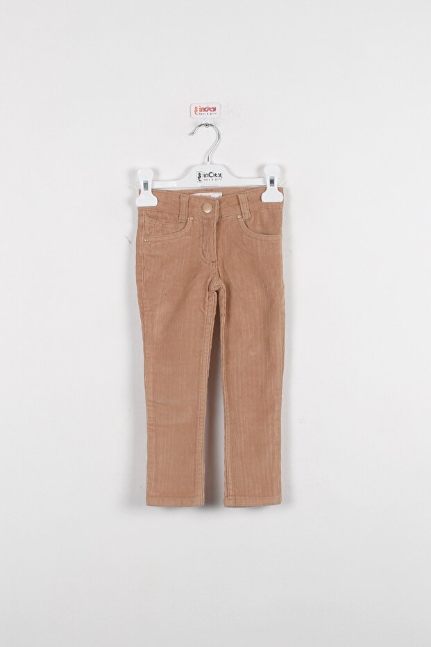 Kız Çocuk Camel Kadife Pantolon - 1