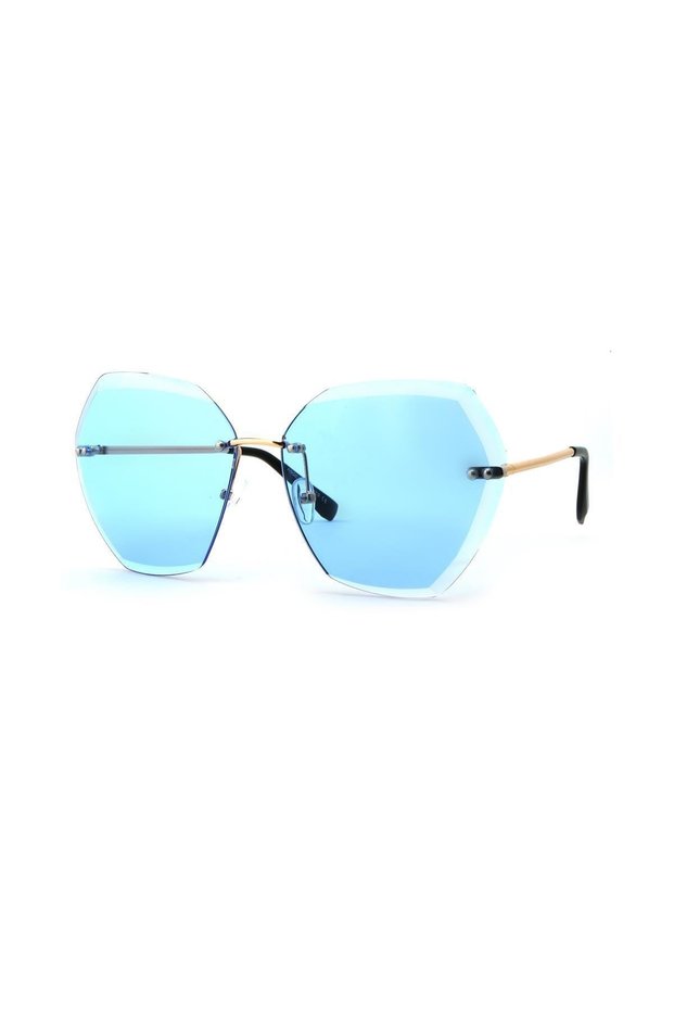 Women Sunglasses Geometric Glass Frame Blue Color Glass