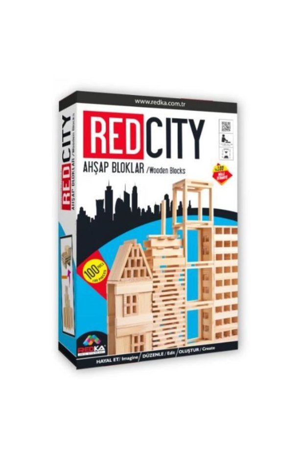 Redka Redcity Game - Red City Building Block Game with Wooden Blocks