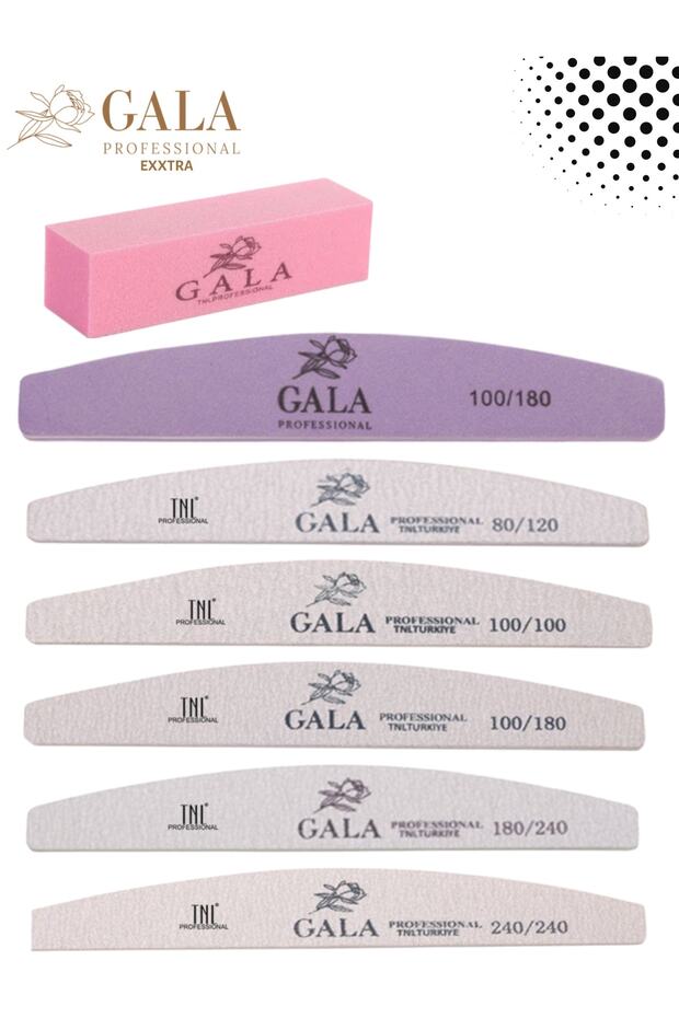 Baf, Buffer, 80-120, 100-100, 100-180, 180-240, 240-240 Paper File Set 7 Pieces Prosthetic Nail