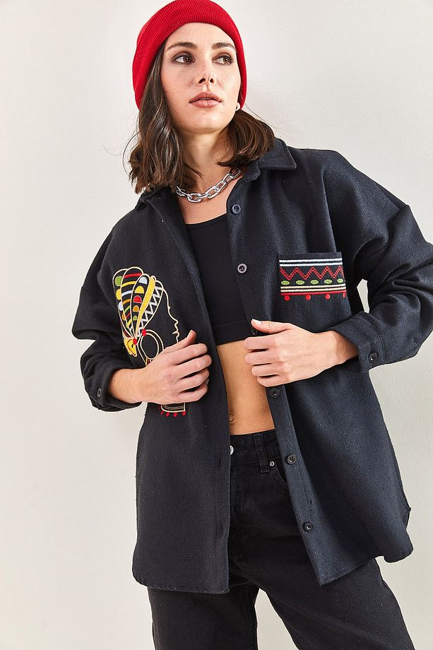 Kadın Nakış Işlemeli Oversize Gömlek 2061 - 4