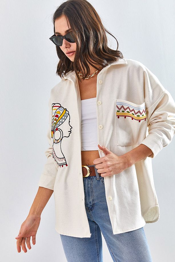 Kadın Nakış Işlemeli Oversize Gömlek 2061 - 3