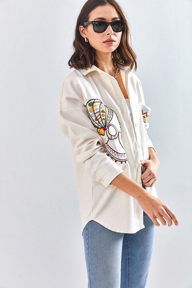 Kadın Nakış Işlemeli Oversize Gömlek 2061 - 6