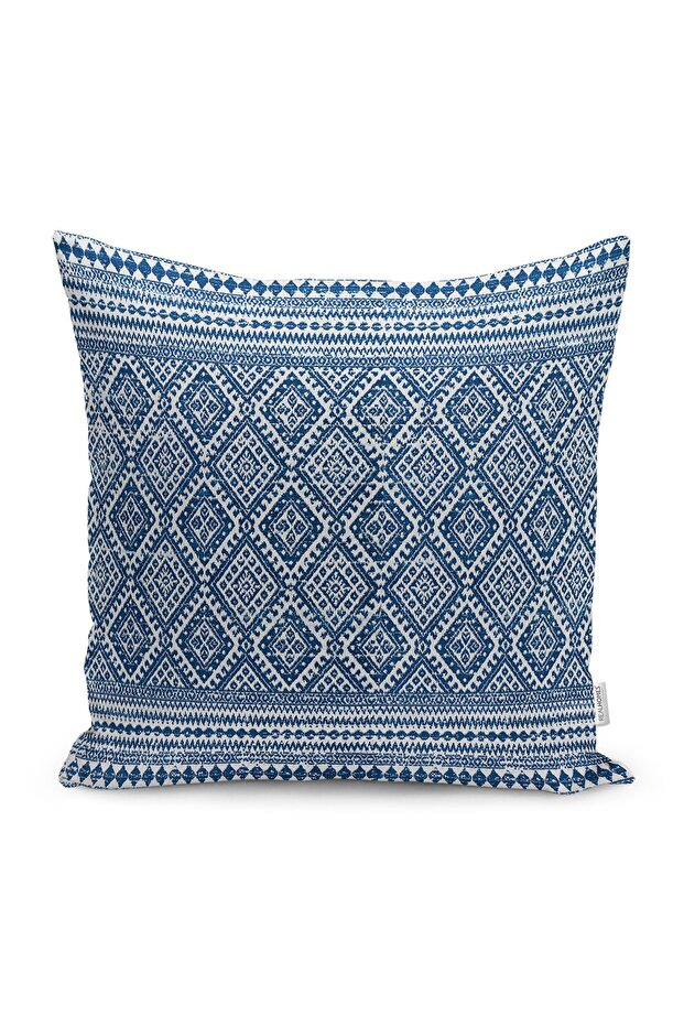 Digital Printed Pillow and Throw Pillow Cover with Traditional Motif Rug Pattern on Dark Blue Floor