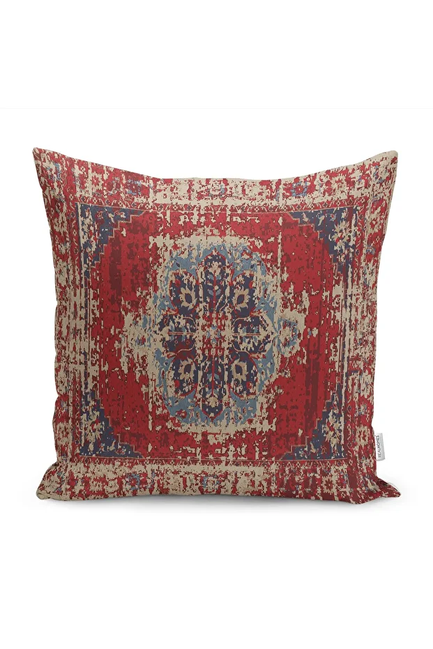 Digital Printed Pillow and Cushion Cover with Local Motif and Rug Pattern on Red Background - 1