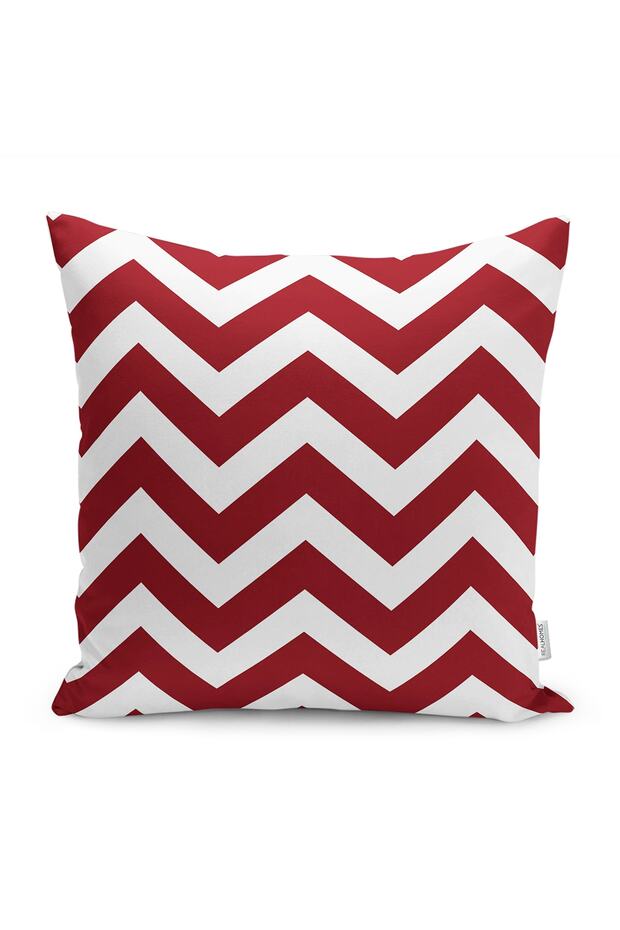 Digital Printed Pillow and Throw Pillow Cover with Zigzag Motif on Claret Red Background