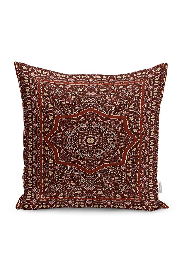 Digital Printed Pillow and Throw Pillow Cover with Persian Motif on Brown Background