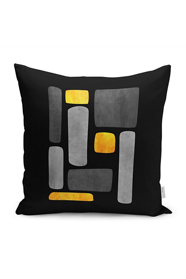 Gold - Digital Printed Pillow and Cushion Cover with Canvas Motif on Black Background