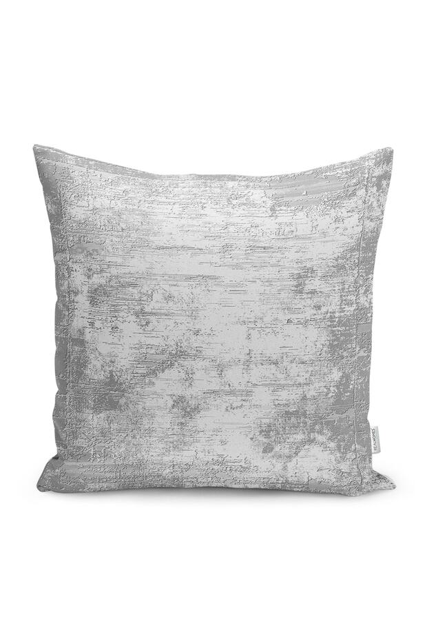 Gray - White Woven Patterned Digital Printed Pillow and Throw Pillow Cover with Antique Motifs on the Floor