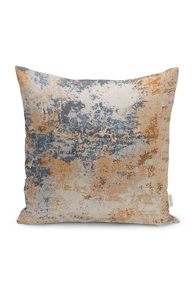 Blue - Yavruağzı Woven Motif Rug Patterned Digital Printed Pillow Cushion Cover on the Floor