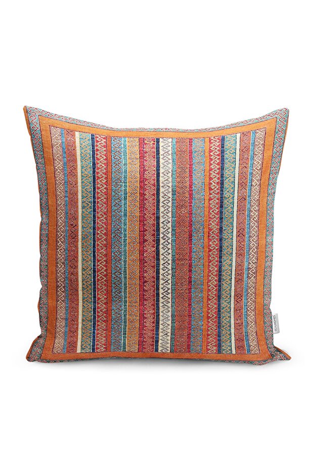 Red - Traditional Patterned Digital Printed Pillow Throw Pillow Cover with Butler Motif on Orange Background