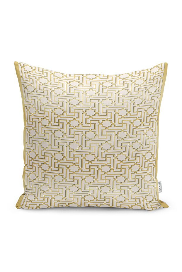 Gold - Digital Printed Pillow and Cushion Cover with Framed Motif on Cream Floor