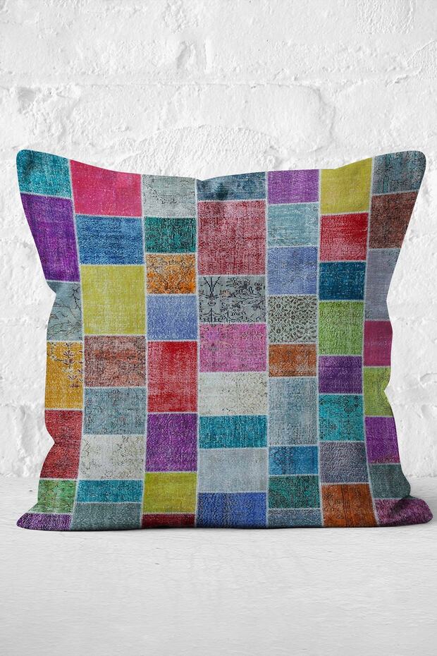 Local Patchwork Patterned Anatolian Patterned Digital Printed Pillow Cushion Cover - 3