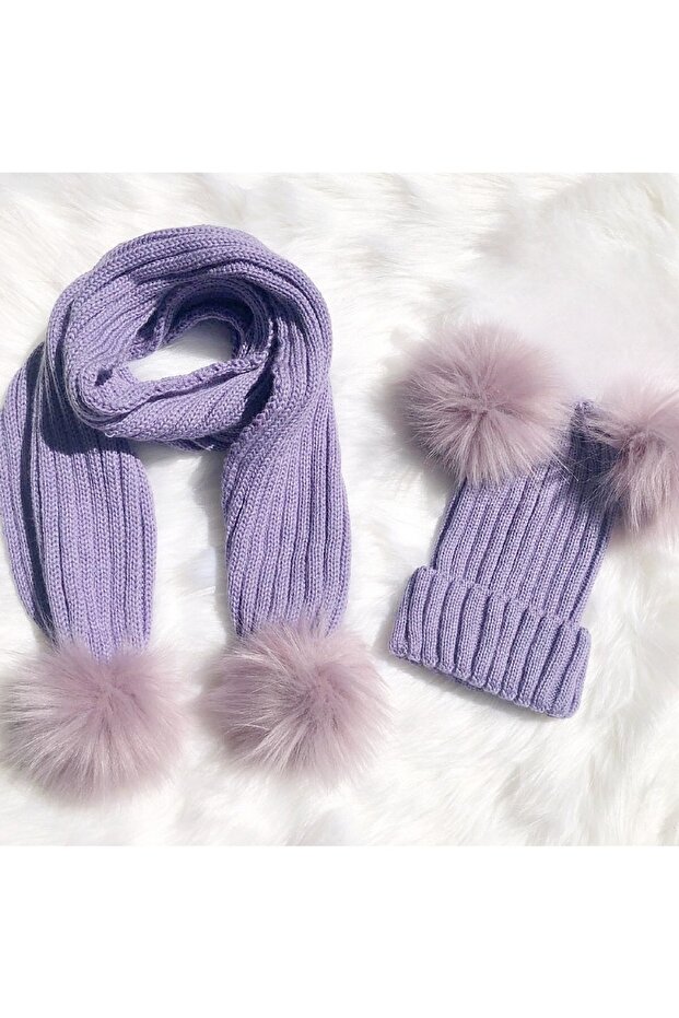 Set de eșarfe, beretă și pompon - 1