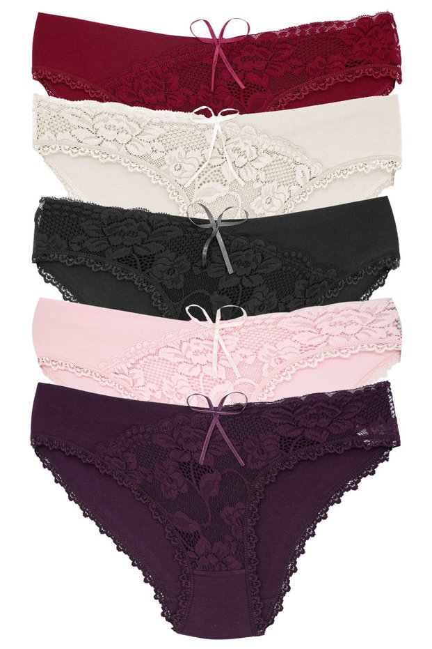 5-Piece Cotton Front Lace Detail Women's Slip Women's Panties