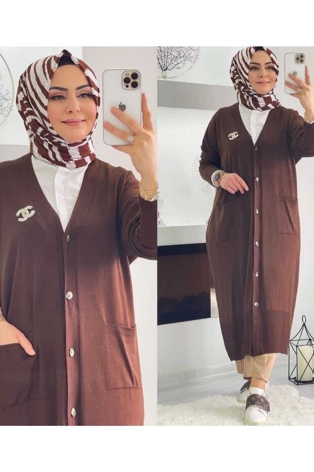 Wonderful Women's Buttoned Long Knitwear Cardigan with Pockets