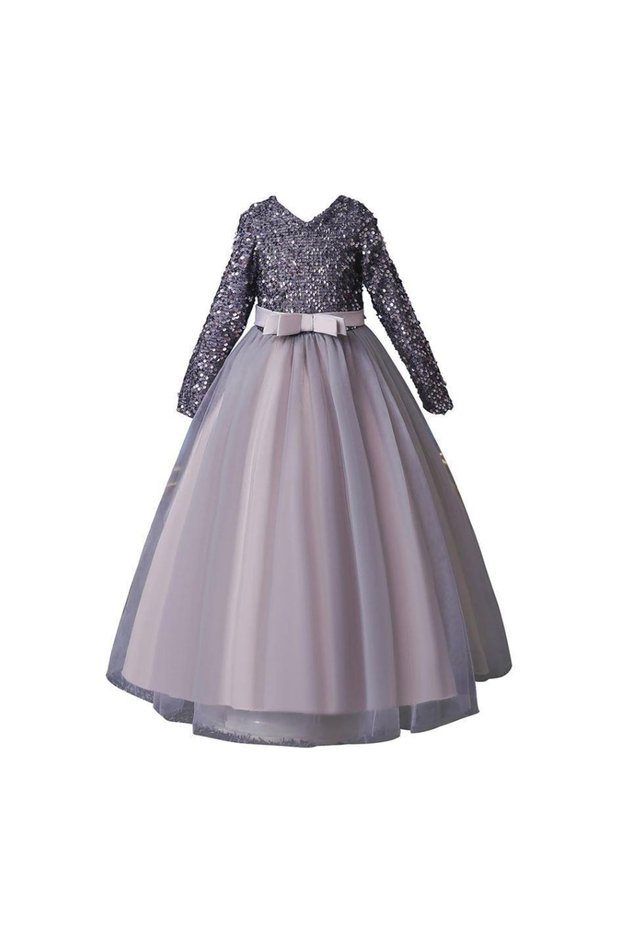 Gray Zara Sequined Children's Evening Dress - Girls' Dress - Girls' Prom Dress - Christmas Dress