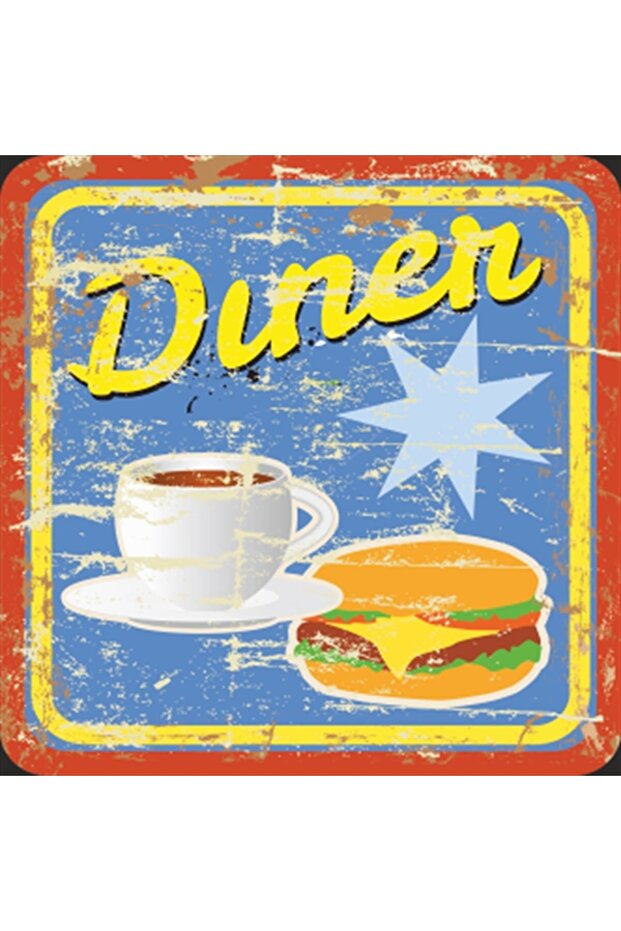 Coffee and Hamburger Retro Wooden Poster