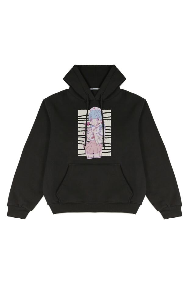 Unisex Nurse Anime Printed Oversize Hooded Sweatshirt