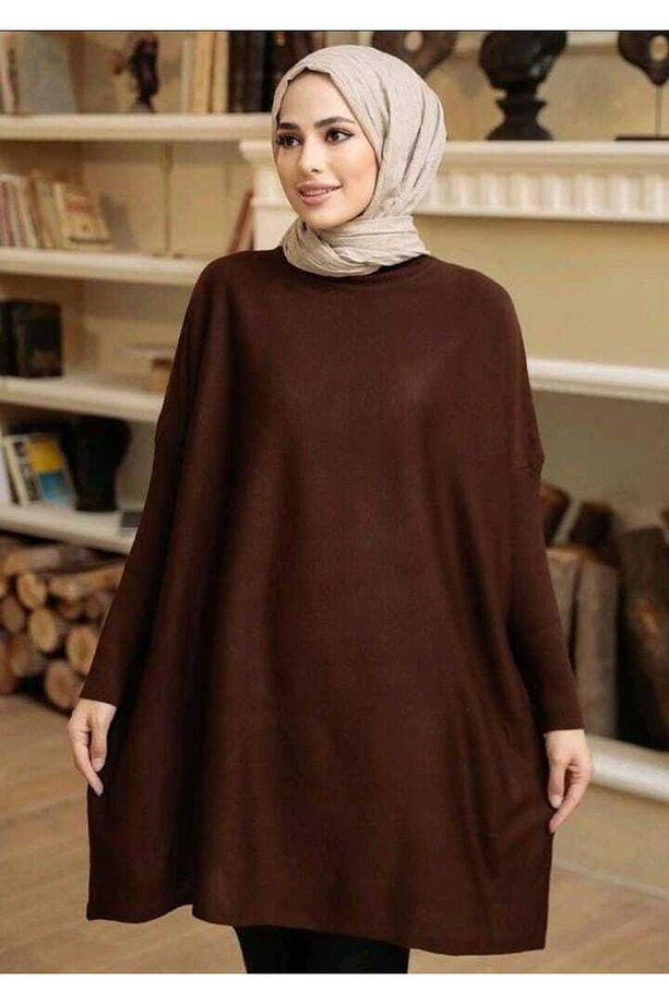 Harika Kadın Yarım Balıkçı Yaka Triko Panço Kazak Tunik - 1