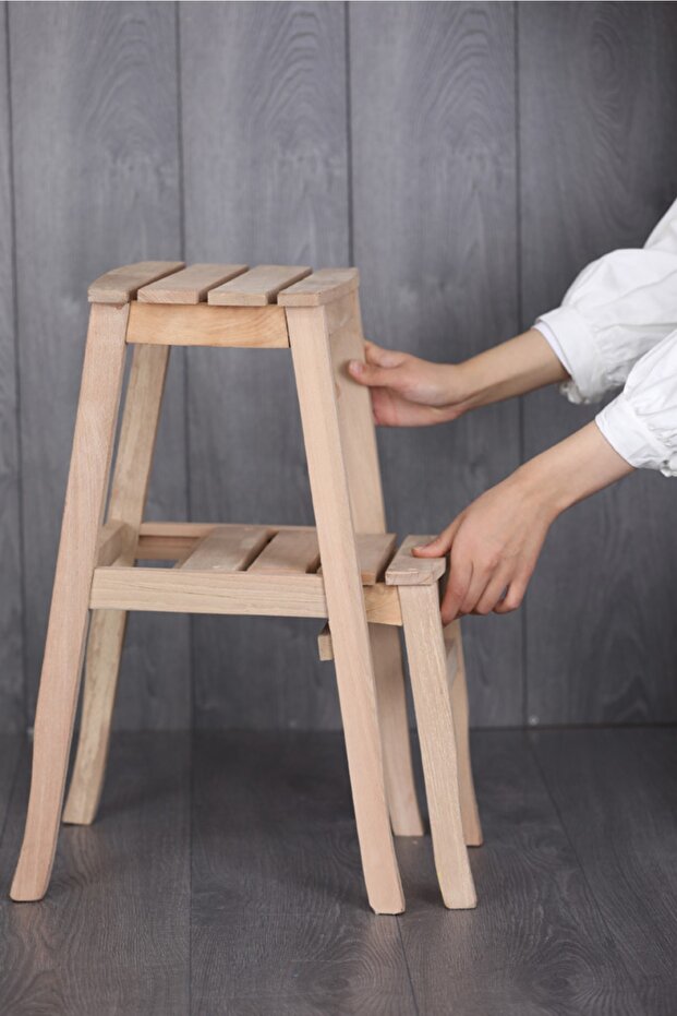 Ahşap Ham Merdiven Tabure - 5