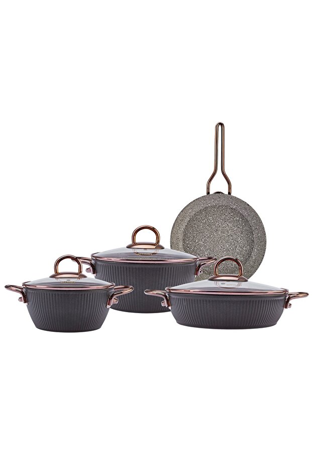 Line 7 Piece Granite Cookware Set New Black Rose