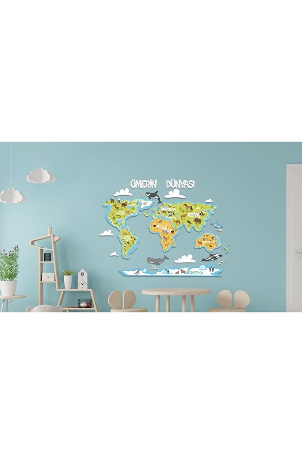 World Map Wooden Set Baby Kids Bedroom Home Decoration Model 021
