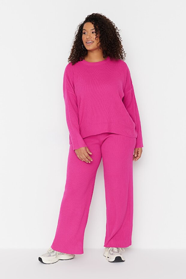 Zestaw spodni swetrowych z okrągłym dekoltem w kolorze fuksji TBBAW23CP00044 - 4