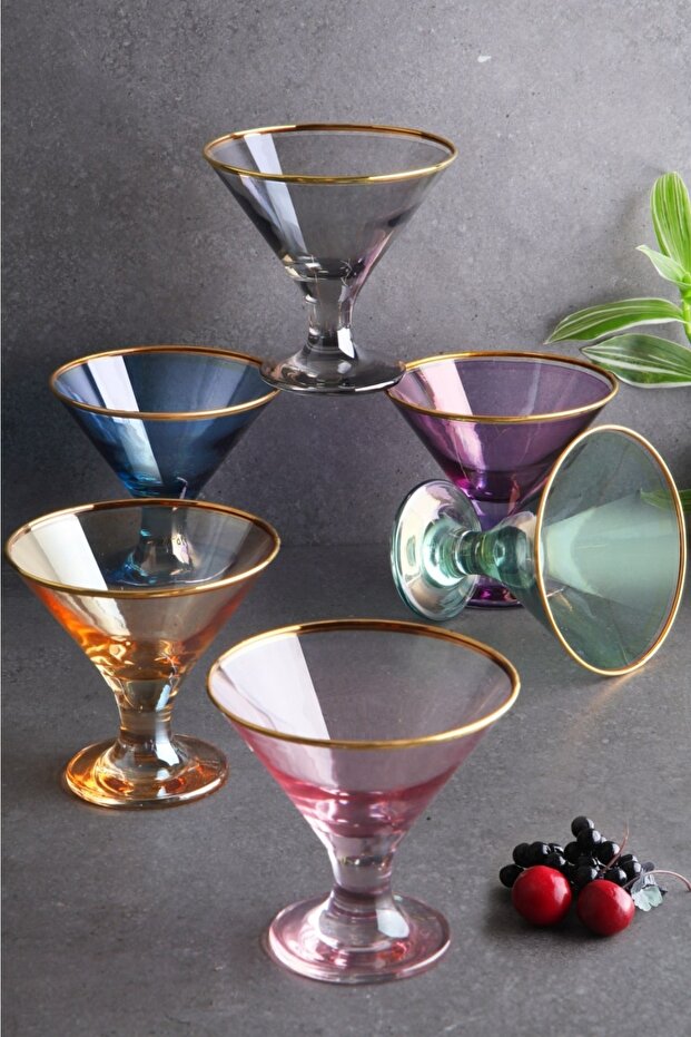 Luxury - Glass Set of 6 Magnolia, pudding, ice cream and snack bowls - 6 Different Colors