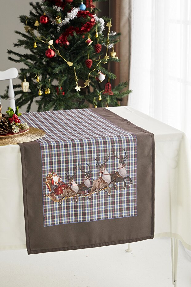 Ays Home Gingham Santa Claus with Deer Christmas New Year Runner