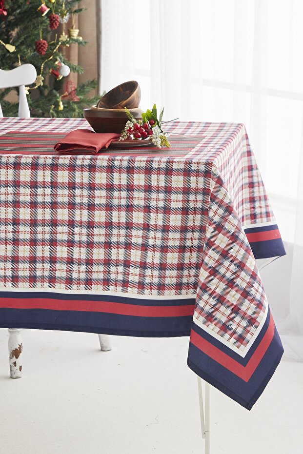 Ays Home Red Navy Blue Gingham New Year Christmas Dining Table Cloth