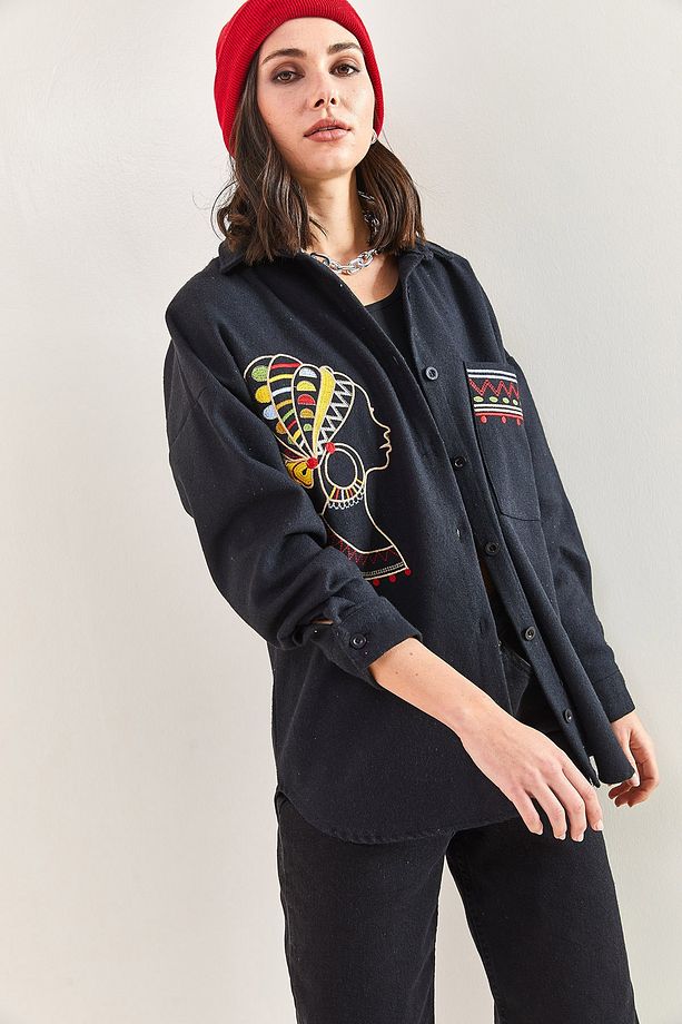 Kadın Nakış Işlemeli Oversize Gömlek 2061 - 3