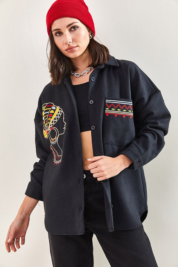 Kadın Nakış Işlemeli Oversize Gömlek 2061 - 5