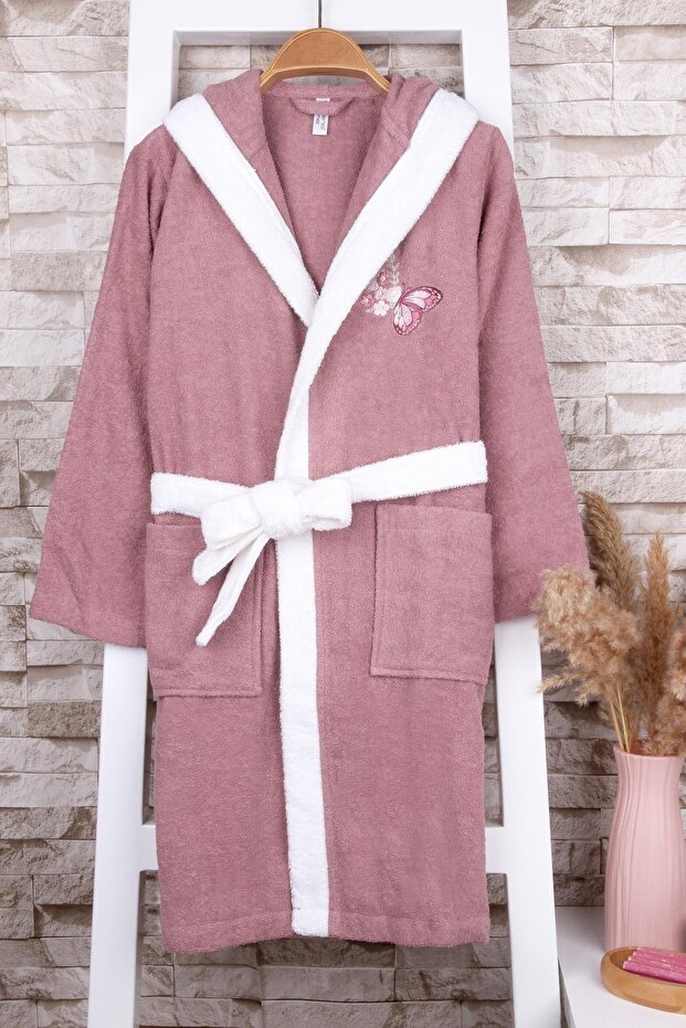 100% Cotton Hooded Embroidered Girl's Bathrobe