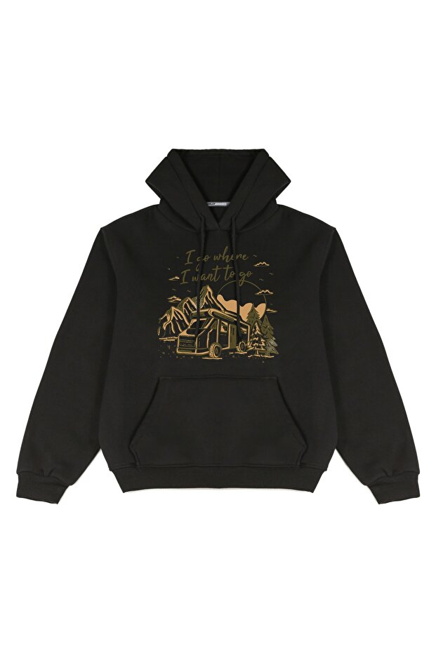 Unisex Caravan Printed Oversize Hooded Sweatshirt