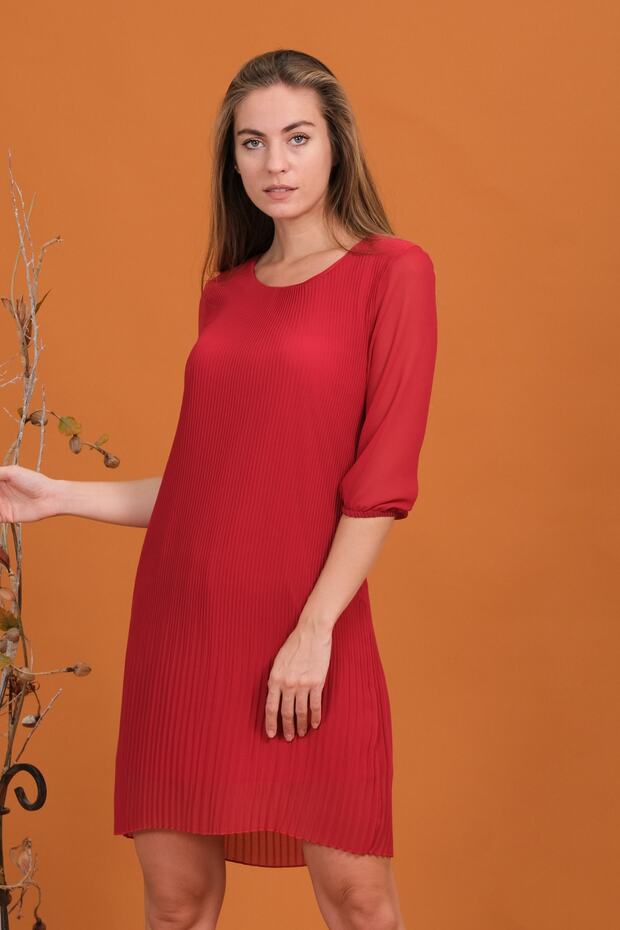 Piliseli Şifon Elbise - 7