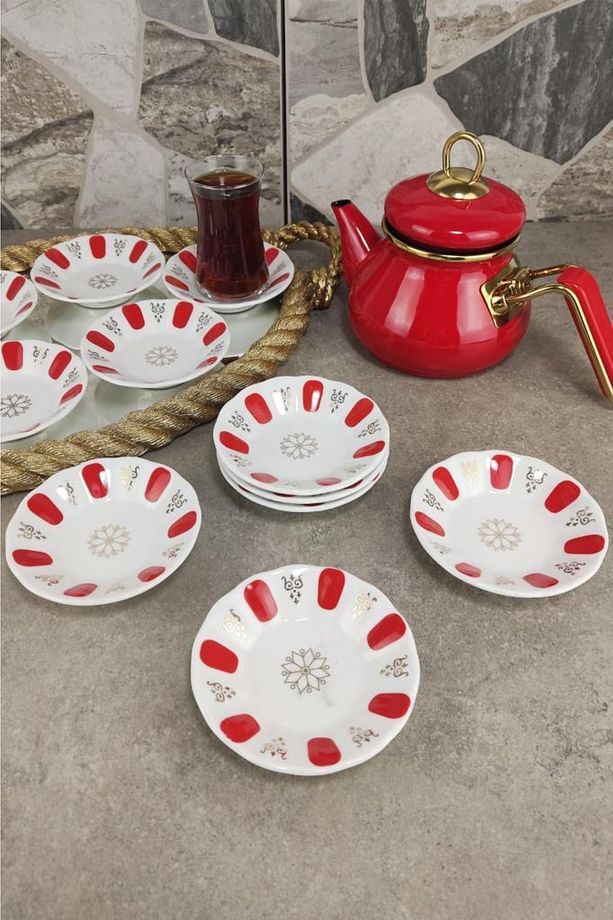 Ipek Porselen 12’li Kahveci Kırmızı Acem Çay Tabağı Yaldızsız - Ct10 64426 C320.045 - 4