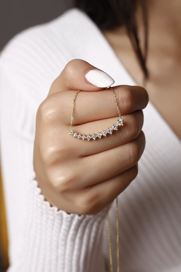 Süzme Su Yolu Taşlı Gümüş Kolye - 1