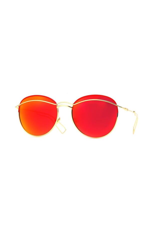 Women's Sunglasses Oval Design Gold Frame Mirrored Red Glass