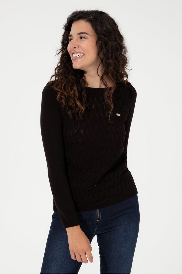 Crew Neck Black Women's Sweater Darthy