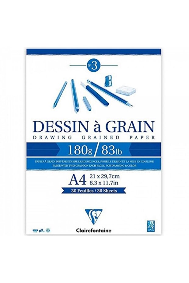 Dessin A Grain 180gr Natural White Multi-Purpose Drawing Block 30 Sheets A4 (21x29.7cm - 1