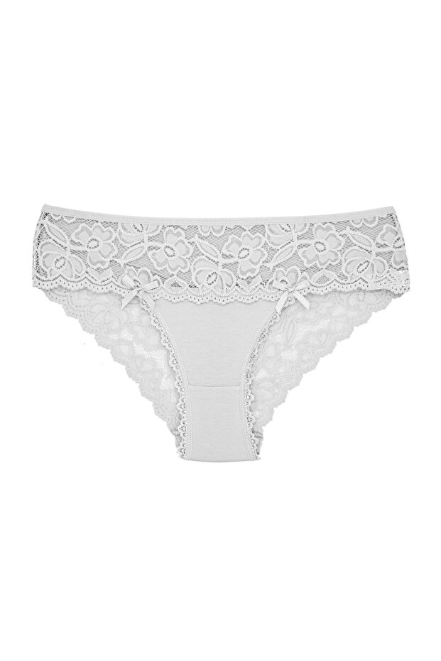 White Cotton Front Waist And Back V Lace Slip Women's Panties