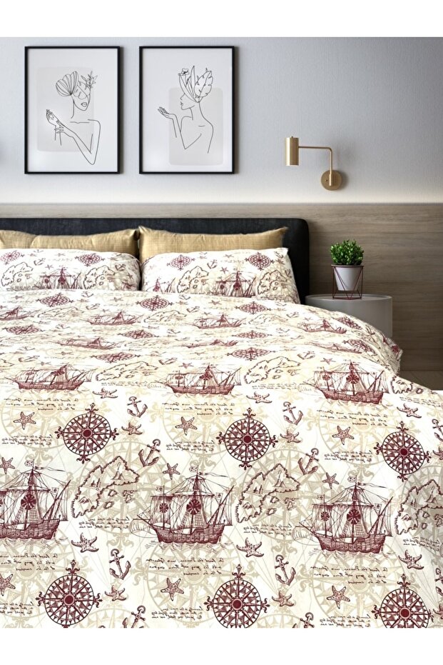 Single Duvet Cover Set Marine Brown - With Flat Sheets