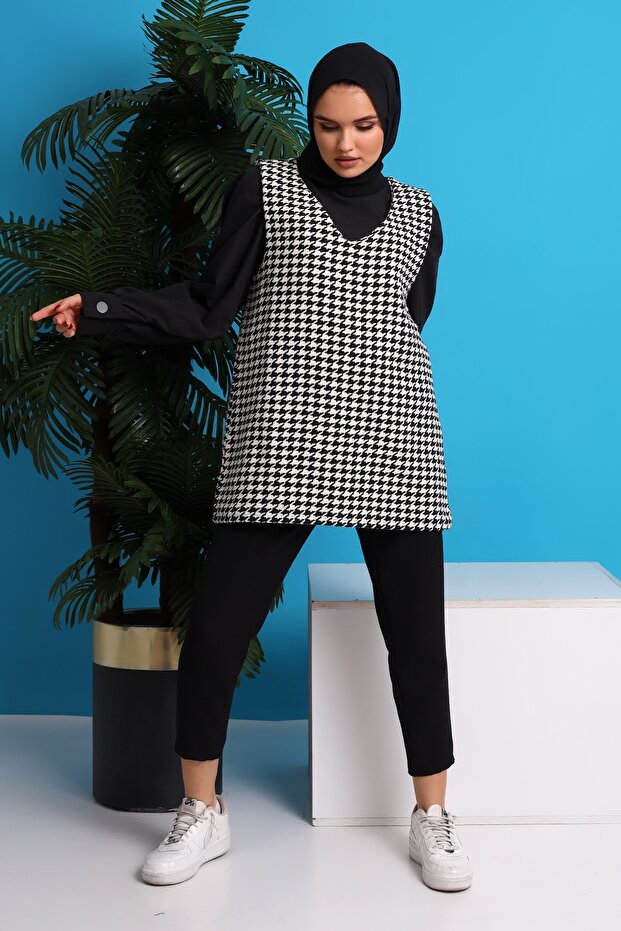 سترة نسائية منقوشة بنقشة Houndstooth