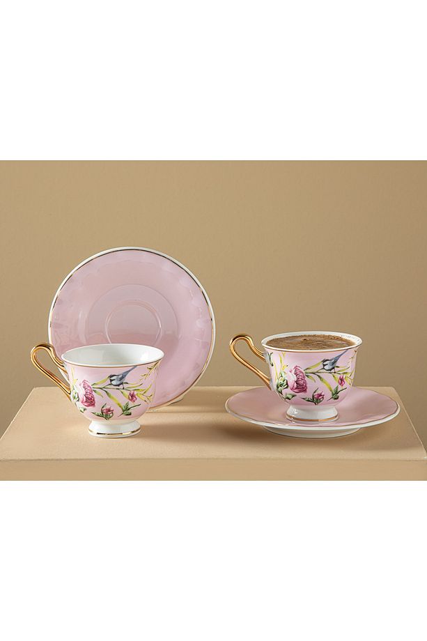 Vanilla New Bone China 4 Parça 2 Kişilik Kahve Fıncan Takımı 90 Ml Açık Pembe - 1