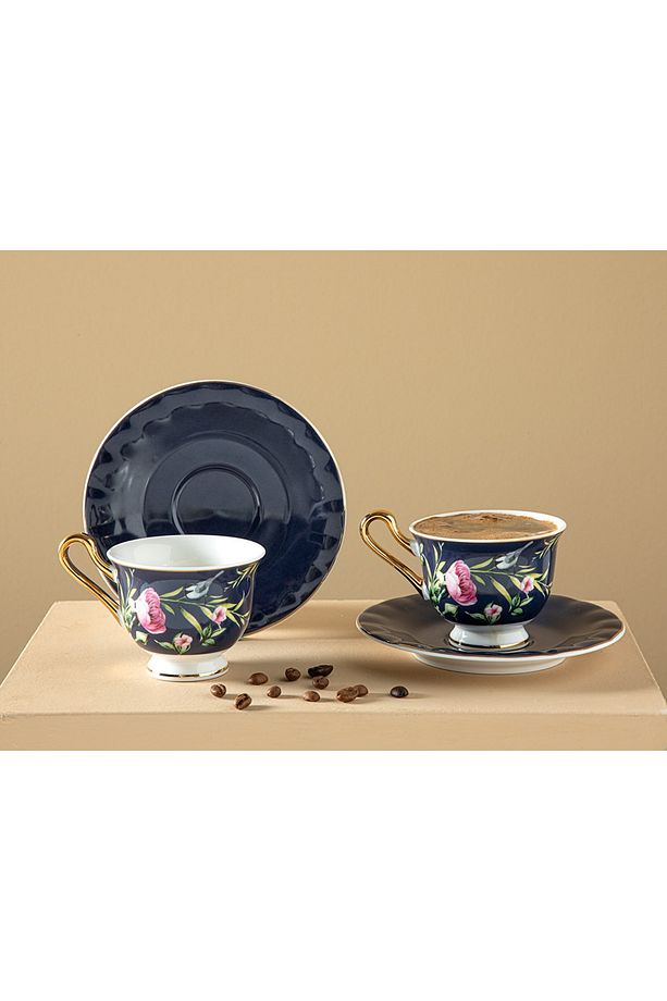 Vanilla New Bone China 4 Parça 2 Kişilik Kahve Fıncan Takımı 90 ml Lacivert - 1