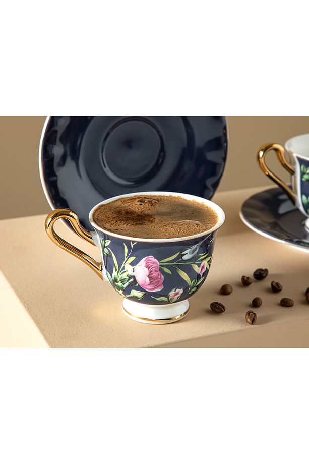 Vanilla New Bone China 4 Parça 2 Kişilik Kahve Fıncan Takımı 90 ml Lacivert - 3