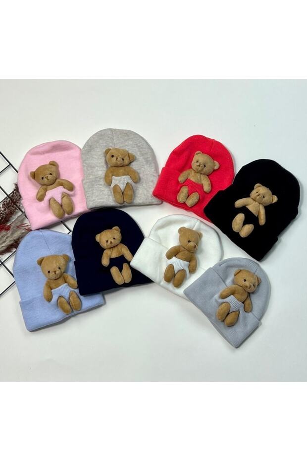 Unisex Bebek Gri Ayıcıklı Triko Bere - 3